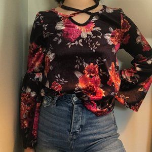 Velvet Floral Peasant Blouse